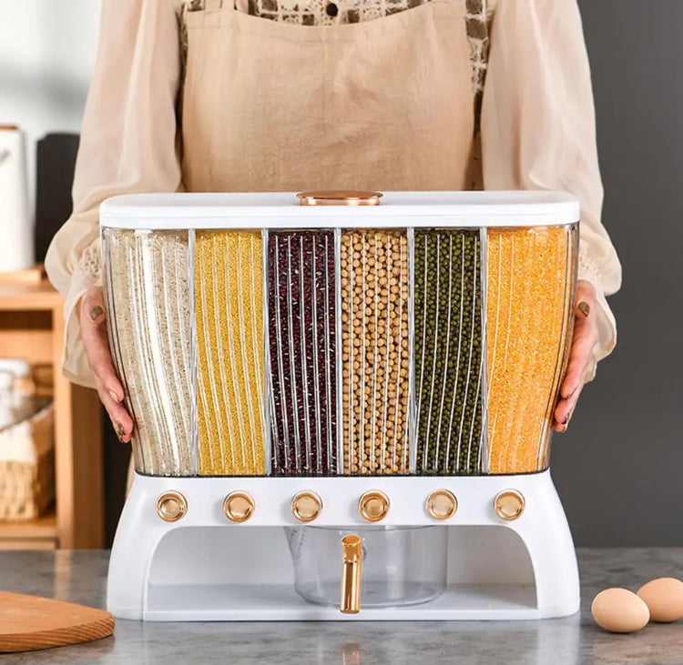 6 Compartment Cereal Dispenser Storage Organizer, Large Food Storage Container For Grains, Household Barley Nuts Corn Storage Box 6 Compartment Cereal Dispenser Storage Organizer, Large Food Storage Container For Grains, Household Barley Nuts Corn Storage Box